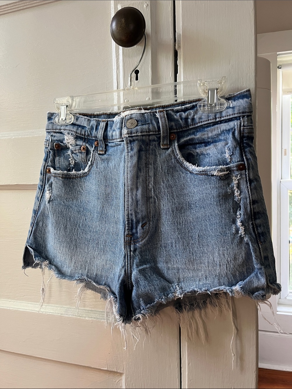 Abercrombie & Fitch Light Blue Distressed Denim Shorts